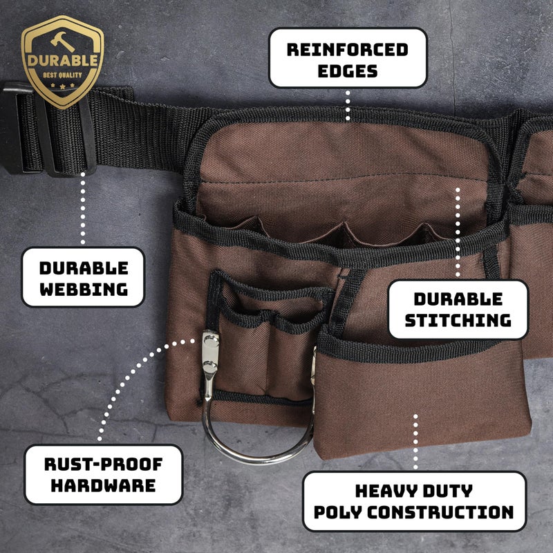 GlossyEnd 19 Pocket Brown and Black Heavy Duty Construction Tool Belt, Work Apron, Tool Pouch, with Poly Web Belt Quick Release Buckle - Adjusts from 33â€ Inches All the Way to 50â€ Inches - Image 3